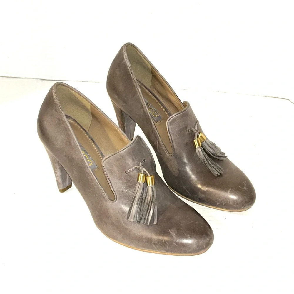 ECCO Shoes Womens Size 38 US 7.5 Gray Pawi Tassel Leather Pump Heels Business